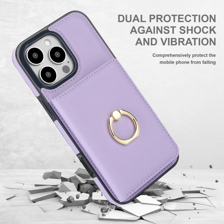 For iPhone 16 Pro RFID Anti-theft Card Ring Holder Phone Case(Purple) - iPhone 16 Pro Cases by buy2fix | Online Shopping UK | buy2fix