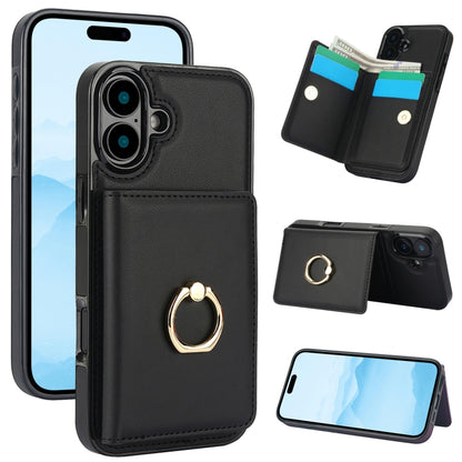 For iPhone 16 RFID Anti-theft Card Ring Holder Phone Case(Black) - iPhone 16 Cases by buy2fix | Online Shopping UK | buy2fix