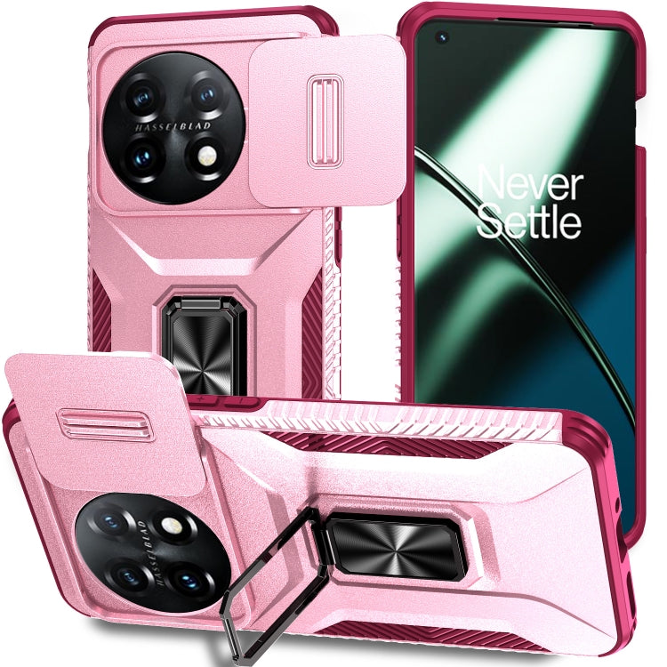 For OnePlus 11 5G Sliding Camshield Holder Phone Case(Pink + Rose Red) - OnePlus Cases by buy2fix | Online Shopping UK | buy2fix