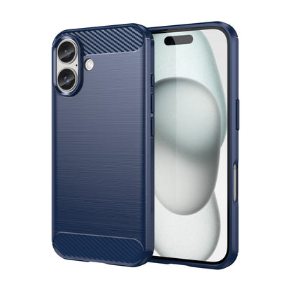 For iPhone 16 Brushed Texture Carbon Fiber TPU Phone Case(Blue) - iPhone 16 Cases by buy2fix | Online Shopping UK | buy2fix