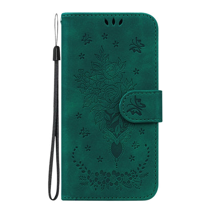 For iPhone 16 Pro Butterfly Rose Embossed Leather Phone Case(Green) - iPhone 16 Pro Cases by buy2fix | Online Shopping UK | buy2fix