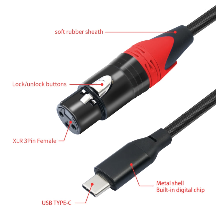 TY03RE Type-C Male to XLR Female Audio Cable for Dynamic Microphone, Length:1m(Black) - Microphone Audio Cable & Connector by buy2fix | Online Shopping UK | buy2fix