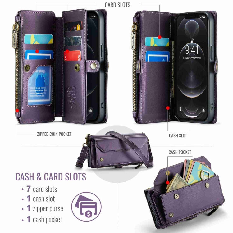 For iPhone 12 Pro CaseMe C36 Card Slots Zipper Wallet RFID Anti-theft Leather Phone Case(Purple) - iPhone 12 / 12 Pro Cases by CaseMe | Online Shopping UK | buy2fix