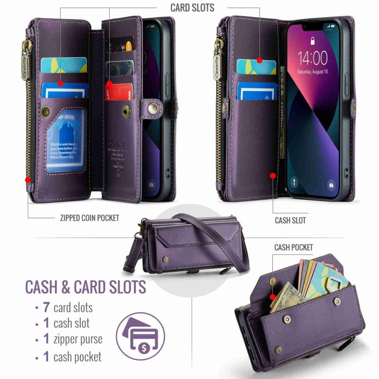 For iPhone 13 mini CaseMe C36 Card Slots Zipper Wallet RFID Anti-theft Leather Phone Case(Purple) - iPhone 13 mini Cases by CaseMe | Online Shopping UK | buy2fix