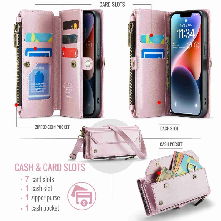 For iPhone 14 Plus CaseMe C36 Card Slots Zipper Wallet RFID Anti-theft Leather Phone Case(Pink) - iPhone 14 Plus Cases by CaseMe | Online Shopping UK | buy2fix