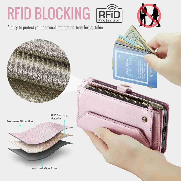 For iPhone 14 Plus CaseMe C36 Card Slots Zipper Wallet RFID Anti-theft Leather Phone Case(Pink) - iPhone 14 Plus Cases by CaseMe | Online Shopping UK | buy2fix