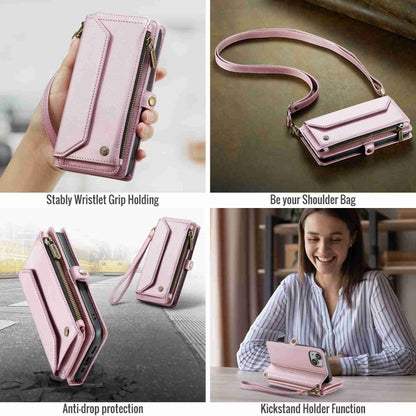 For iPhone 14 Plus CaseMe C36 Card Slots Zipper Wallet RFID Anti-theft Leather Phone Case(Pink) - iPhone 14 Plus Cases by CaseMe | Online Shopping UK | buy2fix