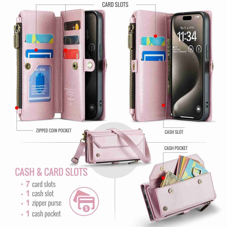 For iPhone 15 Pro CaseMe C36 Card Slots Zipper Wallet RFID Anti-theft Leather Phone Case(Pink) - iPhone 15 Pro Cases by CaseMe | Online Shopping UK | buy2fix