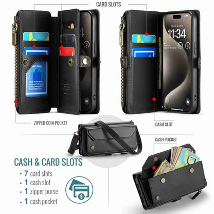 For iPhone 15 Pro Max CaseMe C36 Card Slots Zipper Wallet RFID Anti-theft Leather Phone Case(Black) - iPhone 15 Pro Max Cases by CaseMe | Online Shopping UK | buy2fix