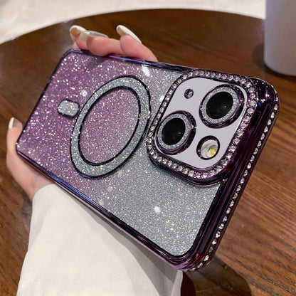 For iPhone 14 Plus Diamond Gradient Glitter Plated MagSafe Phone Case(Purple) - iPhone 14 Plus Cases by buy2fix | Online Shopping UK | buy2fix