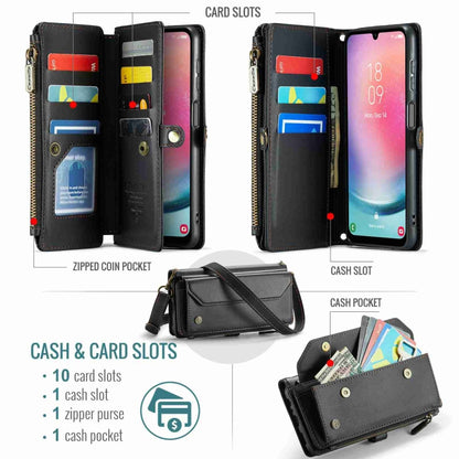 For Samsung Galaxy A24 CaseMe C36 Card Slots Zipper Wallet RFID Anti-theft Leather Phone Case(Black) - Galaxy Phone Cases by CaseMe | Online Shopping UK | buy2fix