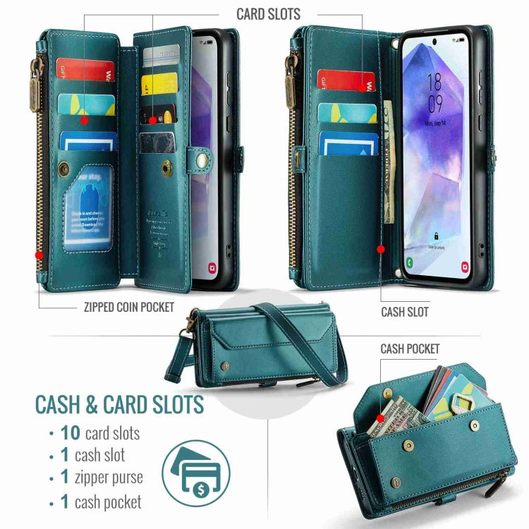 For Samsung Galaxy A55 5G CaseMe C36 Card Slots Zipper Wallet RFID Anti-theft Leather Phone Case(Blue-green) - Galaxy Phone Cases by CaseMe | Online Shopping UK | buy2fix