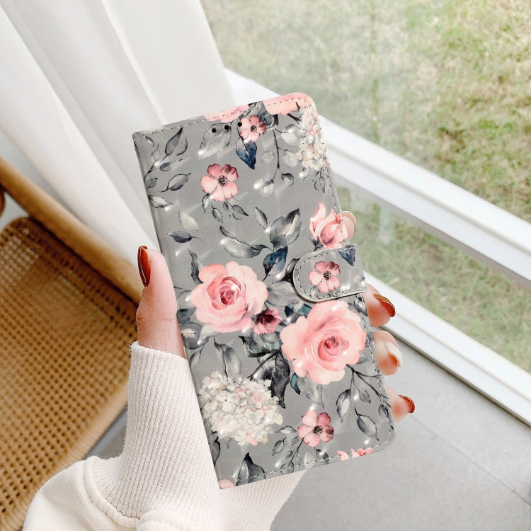 For iPhone 16 3D Pattern Leather Phone Case(Gray Base Flower) - iPhone 16 Cases by buy2fix | Online Shopping UK | buy2fix