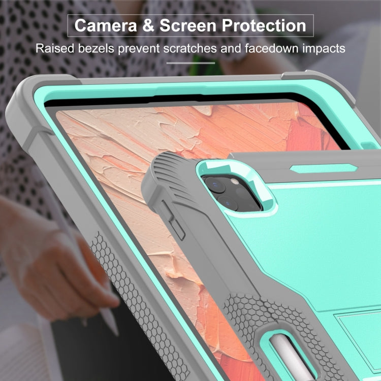 For iPad Pro 11 2024 Shockproof Silicone Hybrid PC Tablet Case with Holder(Mint Green + Grey) - iPad Pro 11 2024 Cases by buy2fix | Online Shopping UK | buy2fix