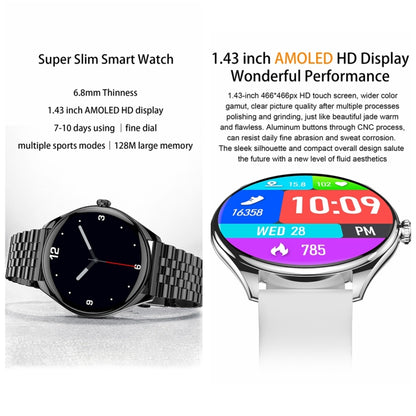 MT55 1.43 inch AMOLED HD Screen Ultra-thin Smart Call Health Watch, Leather Strap(Silver Brown) - Smart Watches by buy2fix | Online Shopping UK | buy2fix