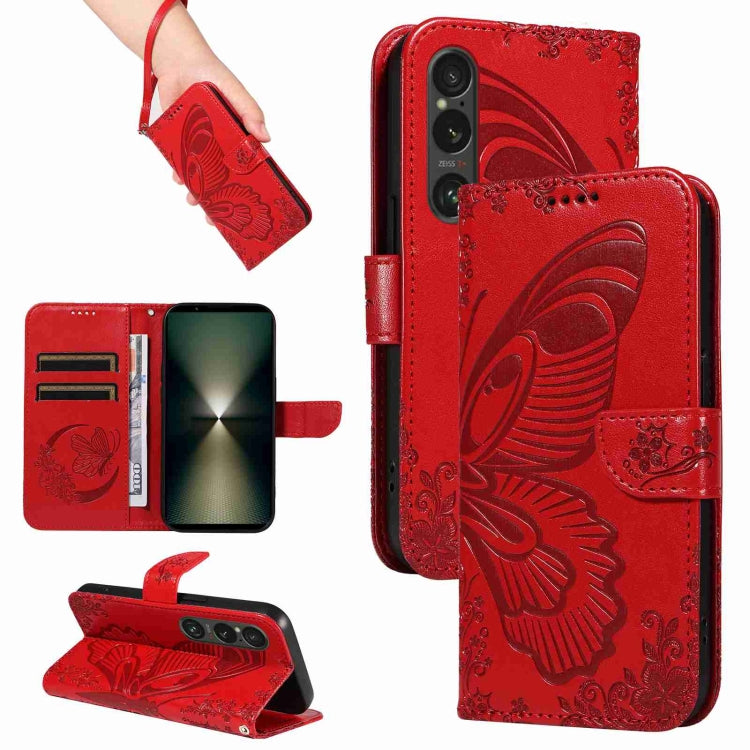 For Sony Xperia 1 VI 2024 Swallowtail Butterfly Embossed Leather Phone Case(Red) - Sony Cases by buy2fix | Online Shopping UK | buy2fix