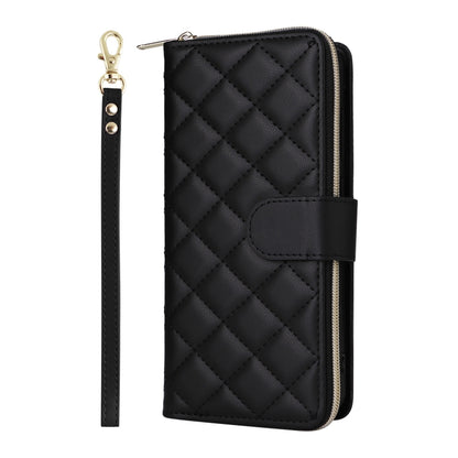 For Samsung Galaxy S25 5G Crossbody Rhombic Zipper Tower Buckle Leather Phone Case with Lanyard(Black) - Galaxy S25 5G Cases by buy2fix | Online Shopping UK | buy2fix