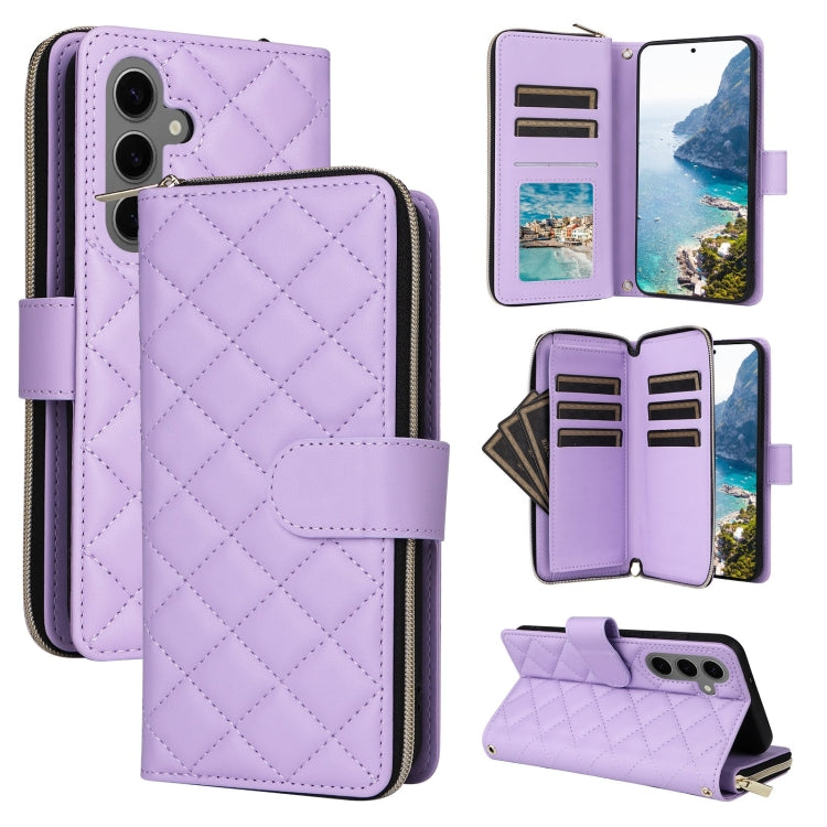 For Samsung Galaxy S25+ 5G Crossbody Rhombic Zipper Tower Buckle Leather Phone Case with Lanyard(Purple) - Galaxy S25+ 5G Cases by buy2fix | Online Shopping UK | buy2fix