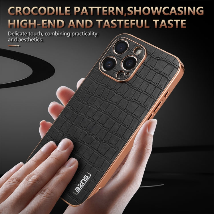 For iPhone 15 Pro Max AZNS Electroplated Frame Crocodile Texture Full Coverage Phone Case(Black) - iPhone 15 Pro Max Cases by AZNS | Online Shopping UK | buy2fix