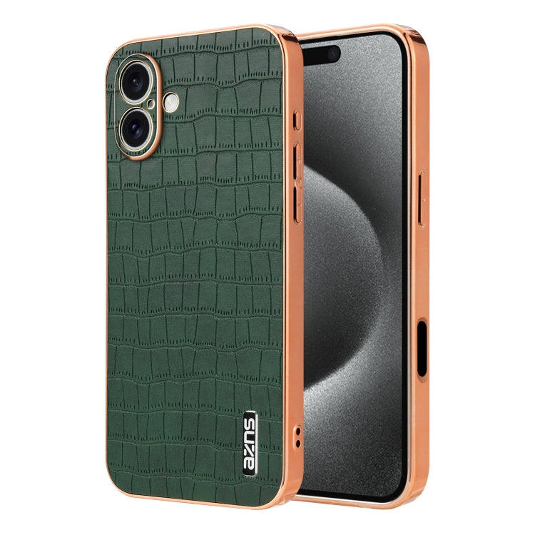 For iPhone 16 AZNS Electroplated Frame Crocodile Texture Full Coverage Phone Case(Green) - iPhone 16 Cases by AZNS | Online Shopping UK | buy2fix