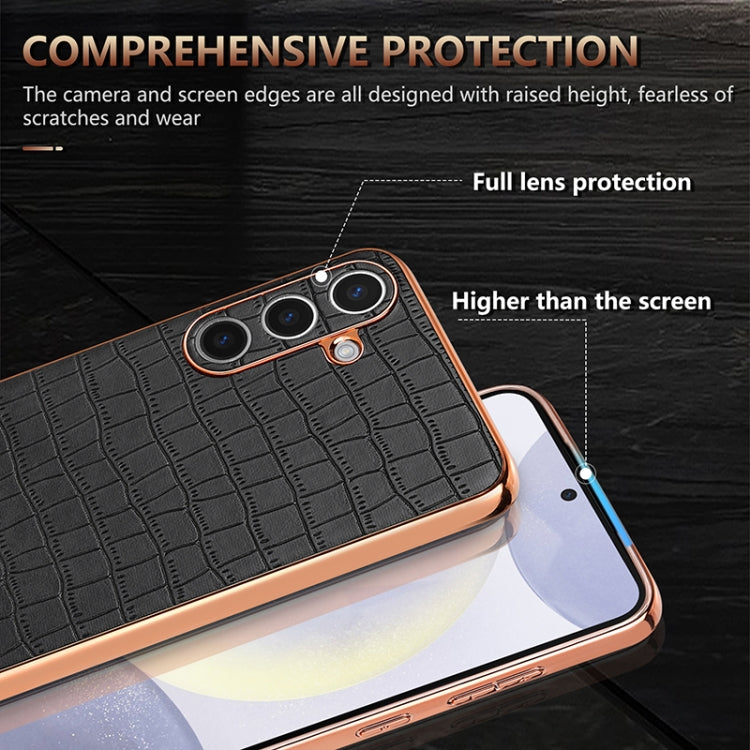 For Samsung Galaxy S24+ 5G AZNS Electroplated Frame Crocodile Texture Full Coverage Phone Case(Brown) - Galaxy S22+ 5G Cases by AZNS | Online Shopping UK | buy2fix