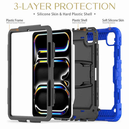 For iPad Pro 11 2024 Silicone Hydric PC Tablet Case with Shoulder Strap & Holder(Blue) - iPad Pro 11 2024 Cases by buy2fix | Online Shopping UK | buy2fix