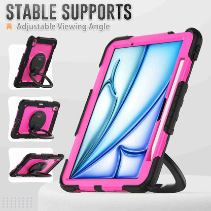 For iPad Air 11 2024 Handle Silicone Hydric PC Tablet Case with Shoulder Strap(Rose Red PC) - iPad Air 11 2024 Cases by buy2fix | Online Shopping UK | buy2fix