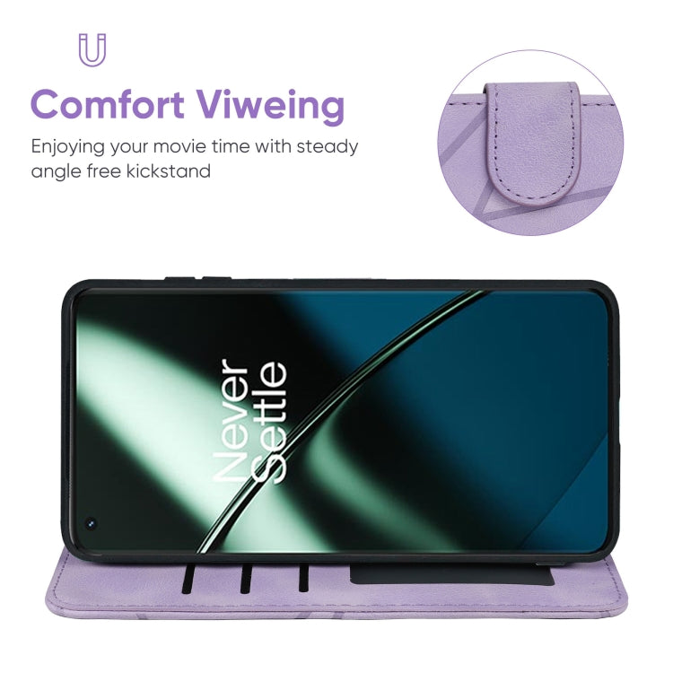 For OnePlus 11 Skin Feel Geometric Lines Leather Phone Case(Purple) - OnePlus Cases by buy2fix | Online Shopping UK | buy2fix