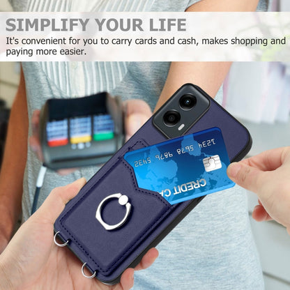 For Motorola Moto G Play 2024 5G R20 Ring Card Holder Phone Case(Blue) - Motorola Cases by buy2fix | Online Shopping UK | buy2fix