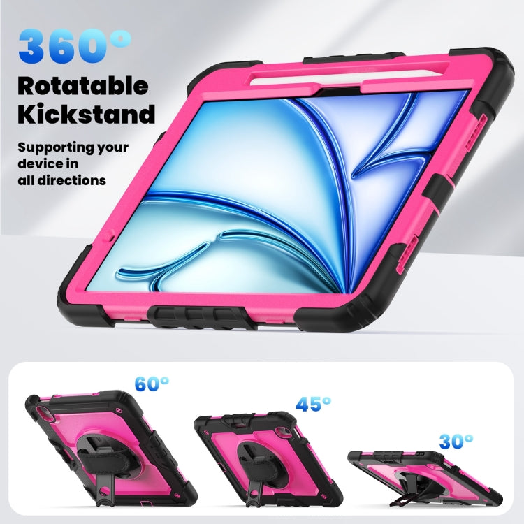 For iPad Air 11 2024 Silicone Hybrid PC Tablet Case with Shoulder Strap(Rose Red + Black) - iPad Air 11 2024 Cases by buy2fix | Online Shopping UK | buy2fix