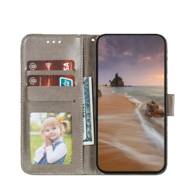 For Motorola Moto G Play 2024 Lace Flower Embossing Flip Leather Phone Case(Grey) - Motorola Cases by buy2fix | Online Shopping UK | buy2fix