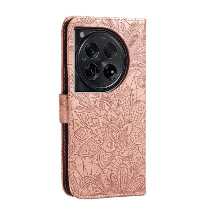 For OnePlus 12 Lace Flower Embossing Flip Leather Phone Case(Rose Gold) - OnePlus Cases by buy2fix | Online Shopping UK | buy2fix