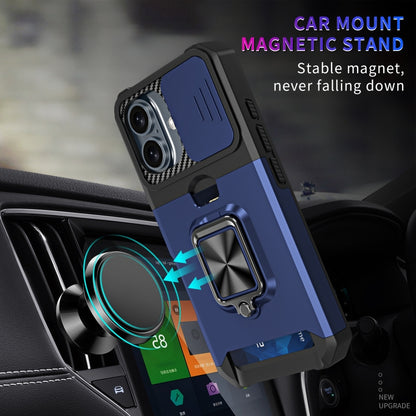 For iPhone 16 Camera Shield Card Slot PC+TPU Phone Case(Black) - iPhone 16 Cases by buy2fix | Online Shopping UK | buy2fix