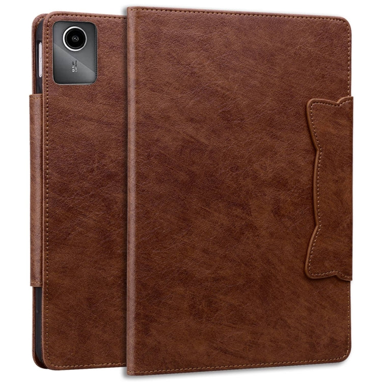 For Lenovo Xiaoxin Pad M11 2024 Cat Buckle Leather Tablet Case(Brown) - Lenovo by buy2fix | Online Shopping UK | buy2fix