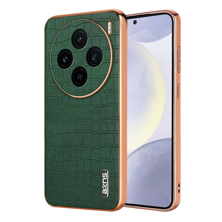 For vivo X100 5G AZNS Electroplated Frame Crocodile Texture Full Coverage Phone Case(Green) - vivo Cases by AZNS | Online Shopping UK | buy2fix