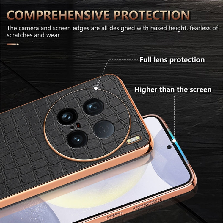 For vivo X100 Ultra AZNS Electroplated Frame Crocodile Texture Full Coverage Phone Case(Brown) - vivo Cases by AZNS | Online Shopping UK | buy2fix