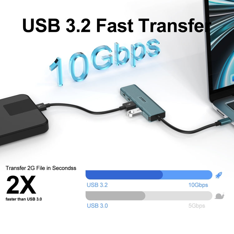 Onten UC622 10Gbps USB-C / Type-C to 2 x USB + 2 x USB-C / Type-C 4 in 1 HUB Docking Station, Length:1.5m(Green) - USB HUB by Onten | Online Shopping UK | buy2fix