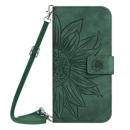 For Samsung Galaxy S25 5G Skin Feel Sun Flower Embossed Flip Leather Phone Case with Lanyard(Green) - Galaxy S25 5G Cases by buy2fix | Online Shopping UK | buy2fix