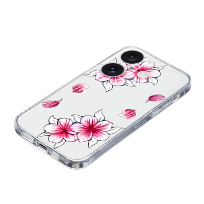 For iPhone 16 Colored Drawing Pattern Transparent TPU Phone Case(Sakura) - iPhone 16 Cases by buy2fix | Online Shopping UK | buy2fix