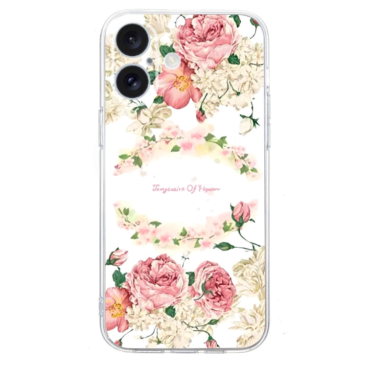 For iPhone 16 Colored Drawing Pattern Transparent TPU Phone Case(Rose) - iPhone 16 Cases by buy2fix | Online Shopping UK | buy2fix