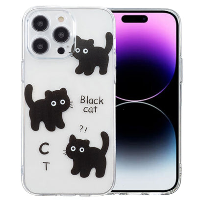 For iPhone 16 Pro Colored Drawing Pattern Transparent TPU Phone Case(Black Cat) - iPhone 16 Pro Cases by buy2fix | Online Shopping UK | buy2fix