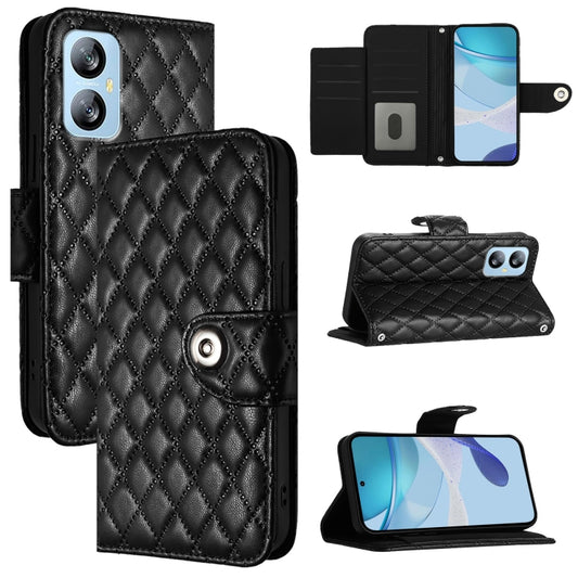 For Blackview A52 Rhombic Texture Flip Leather Phone Case with Lanyard(Black) - More Brand by buy2fix | Online Shopping UK | buy2fix