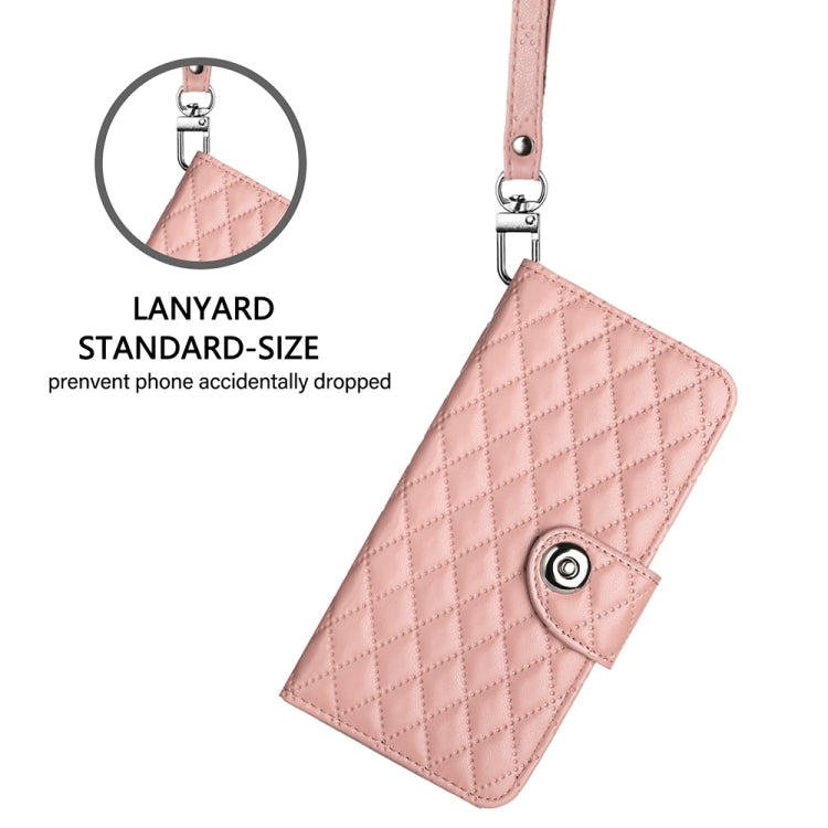 For Blackview A52 Rhombic Texture Flip Leather Phone Case with Lanyard(Coral Pink) - More Brand by buy2fix | Online Shopping UK | buy2fix