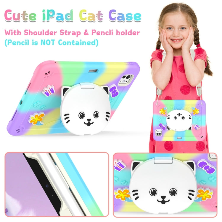 For iPad Pro 11 2024 Cat Holder Silicone Hybrid PC Tablet Case with Strap(Colorful Purple) - iPad Pro 11 2024 Cases by buy2fix | Online Shopping UK | buy2fix