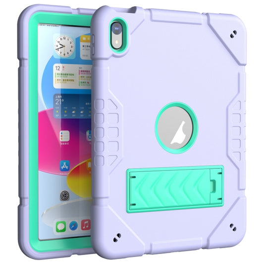 For iPad 10th Gen 10.9 2022 Armor Holder Silicone Hybrid PC Tablet Case(Purple Mint Green) - iPad 10th Gen 10.9 Cases by buy2fix | Online Shopping UK | buy2fix