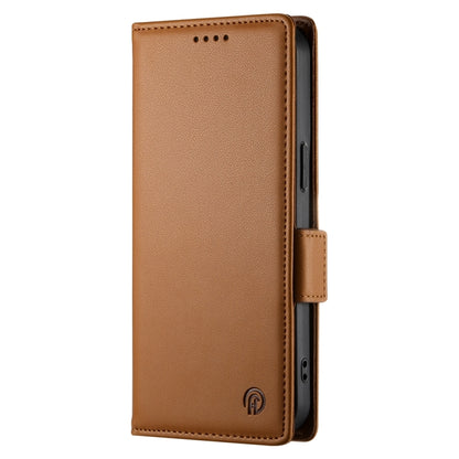 For iPhone 16 Pro Max Side Buckle Magnetic Frosted Leather Phone Case(Brown) - iPhone 16 Pro Max Cases by buy2fix | Online Shopping UK | buy2fix