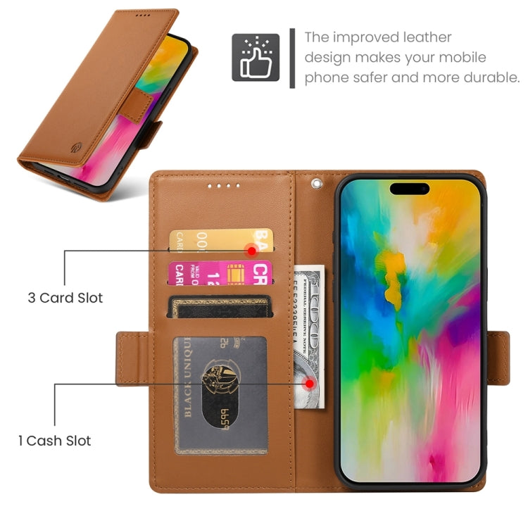 For iPhone 16 Pro Max Side Buckle Magnetic Frosted Leather Phone Case(Brown) - iPhone 16 Pro Max Cases by buy2fix | Online Shopping UK | buy2fix