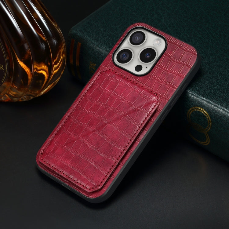 For iPhone 16 Pro Imitation Crocodile Leather Back Phone Case with Holder(Rose Red) - iPhone 16 Pro Cases by buy2fix | Online Shopping UK | buy2fix