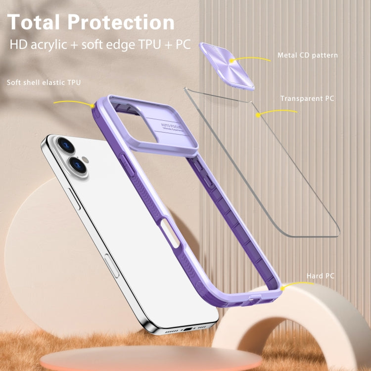 For iPhone 16 Sliding Camshield Acrylic Hybrid TPU Phone Case(Purple) - iPhone 16 Cases by buy2fix | Online Shopping UK | buy2fix