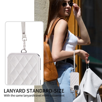 For iPhone 16 Pro Max Rhombic Texture Card Bag Phone Case with Short Lanyard(White) - iPhone 16 Pro Max Cases by buy2fix | Online Shopping UK | buy2fix